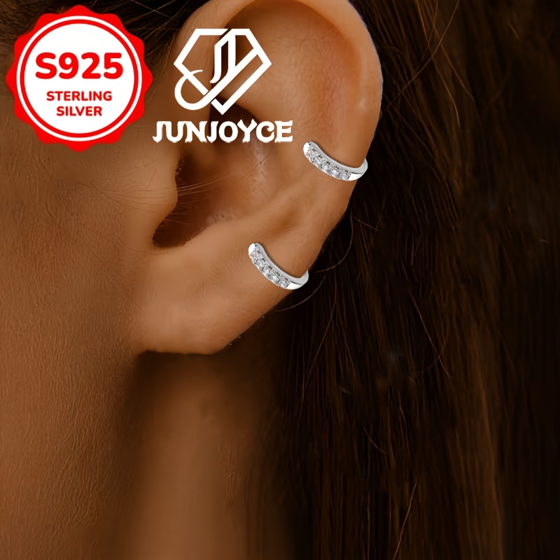 S925 Silver C-Shaped Ear Clips with Zirconia